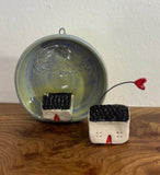 Wall plaque with tiny cottage - by Claire Farmer - Little Bird Ceramics