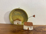 Wall plaque with tiny cottage - by Claire Farmer - Little Bird Ceramics
