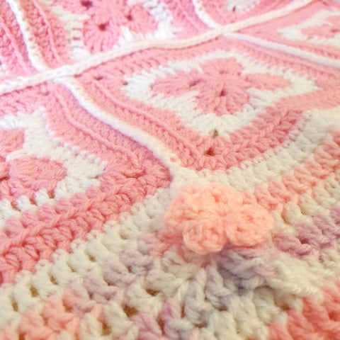 Pretty Pink Crochet Pram Blanket - by Fiona Whyte