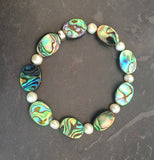 Beautiful Paua Shell & Freshwater Pearl Bracelet - by Mhairi Sim - Girl Paua