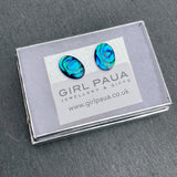 Blue Oval Paua Shell  Earrings - by Mhairi Sim - Girl Paua