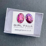 Red Paua Oval Stud Earrings - by Mhairi Sim - Girl Paua