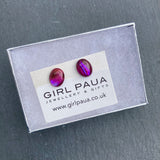 Red Paua Oval Stud Earrings - by Mhairi Sim - Girl Paua