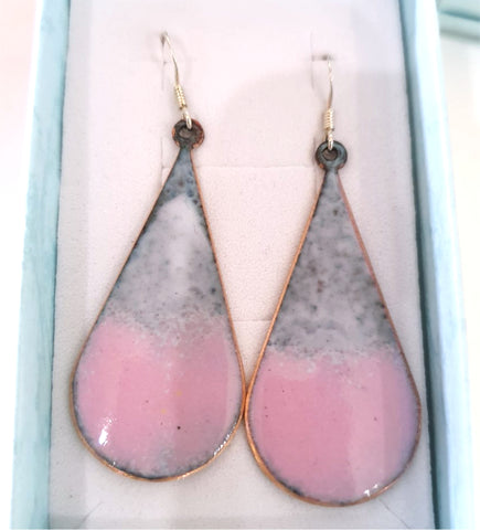 Pink and Grey Teardrop Enamel Earrings - by Jennifer Crockett - JayCee Designs
