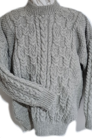 100% Wool Aran Sweater in Grey by Caroline Bruce