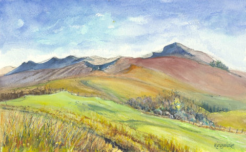 "Low Sunshine on the Campsies" Framed Original Watercolour by Gillian Kingslake