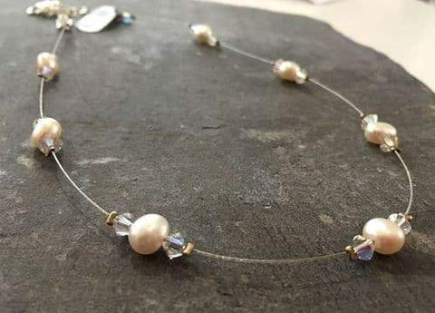 Freshwater Pearl and Crystal Floating Necklace - by Mhairi Sim - Girl Paua