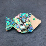 Mosaic Paua Shell Brooches - by Mhairi Sim - Girl Paua