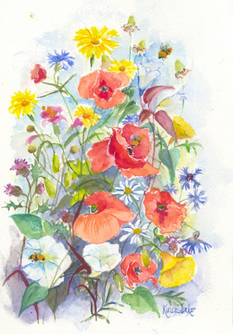 "Wild Flowers for the Bees" - Unframed Original Watercolour By Gillian Kingslake