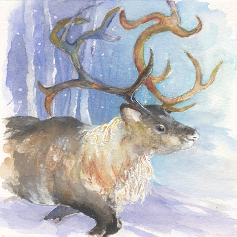 "Running of the Reindeer" - unframed original Christmas watercolour- by Gillian Kingslake