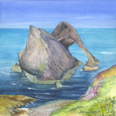 'Bow Fiddle Rock, Portknockie' Framed Original watercolour by Gillian Kingslake