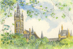 "Glasgow University from Kelvingrove Park" - Unframed Original Watercolour By Gillian Kingslake