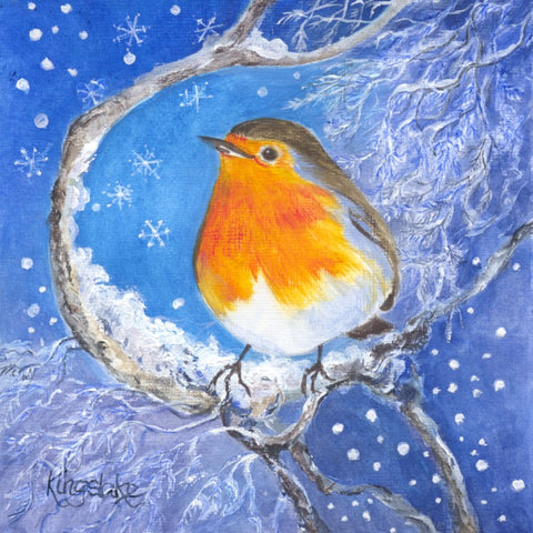 'Sheltering Robin' Framed Original Acrylic by Gillian Kingslake