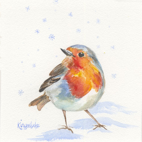"Robin in the Snow" - Unframed Original Watercolour By Gillian Kingslake
