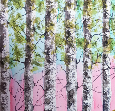 Through The Birches Print by - Annette Robertson