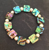 Beautiful Paua Shell & Freshwater Pearl Bracelet - by Mhairi Sim - Girl Paua