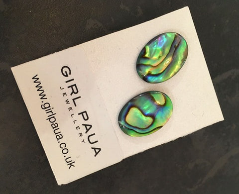 Paua Shell Oval Stud Earrings - by Mhairi Sim - Girl Paua