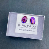 Red Paua Oval Stud Earrings - by Mhairi Sim - Girl Paua
