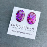 Red Paua Oval Stud Earrings - by Mhairi Sim - Girl Paua