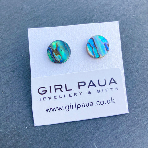 Paua Shell Disc Stud Earrings - by Mhairi Sim - Girl Paua