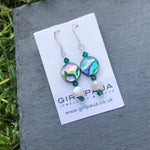 Paua Shell, Crystal and Freshwater Pearl Earrings - by Mhairi Sim - Girl Paua