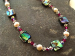 Paua Shell, Crystal and Freshwater Pearl Necklace - by Mhairi Sim - Girl Paua