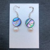 Paua Shell and Freshwater Pearl Earrings - by Mhairi Sim - Girl Paua