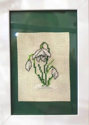 Snowdrops Framed Cross Stitch by Fiona Whyte