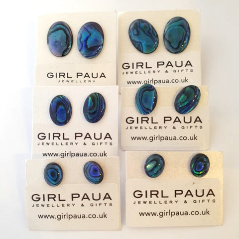 Blue Oval Paua Shell  Earrings - by Mhairi Sim - Girl Paua