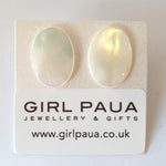 White Mother of Pearl Stud Earrings - by Mhairi Sim - Girl Paua
