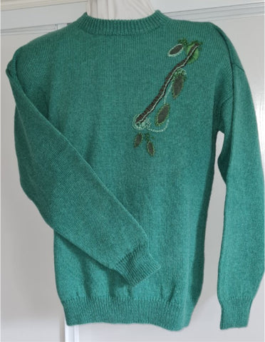 Embroidered 100% Wool Roll Neck Sweater Light Green - by Caroline Bruce