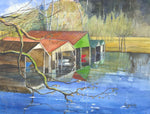 'Boat Houses, Loch Ard' Framed Original Watercolour by Gillian Kingslake