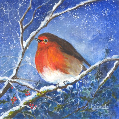 'Robin in Winter' Framed Original Watercolour by Gillian Kingslake