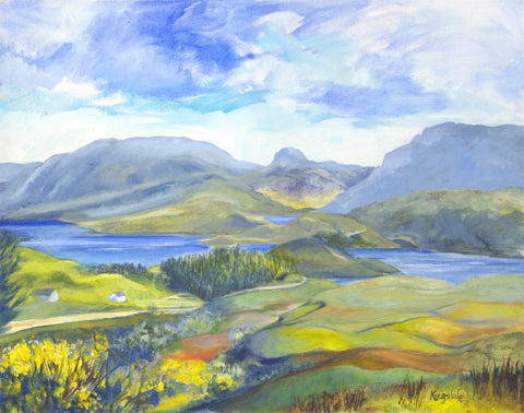 "Assynt Panorama from Bealach Strome viewpoint" unframed oil on canvas- by Gillian Kingslake