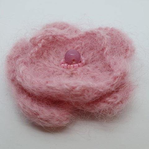 Pink Fluffy Knitted Flower Brooch - by Lynn Ramsbottom - Irresistible Felt