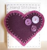 Felt Heart Brooch Hand Stitched With Button Details - by Lucy Jackson