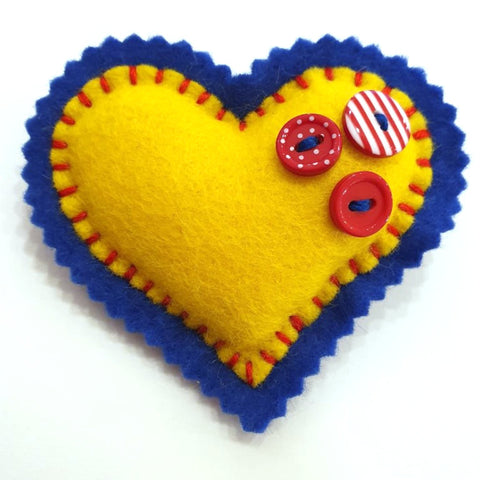 Felt Heart Brooch Hand Stitched With Button Details - by Lucy Jackson