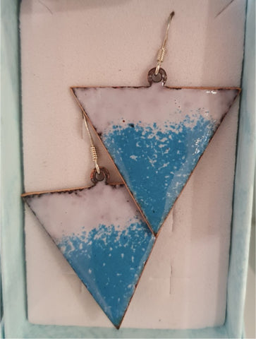 Blue and White Triangle Enamel Earrings - by Jennifer Crockett - JayCee Designs