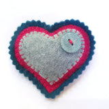 Felt Heart Brooch With Button Details - by Lucy Jackson